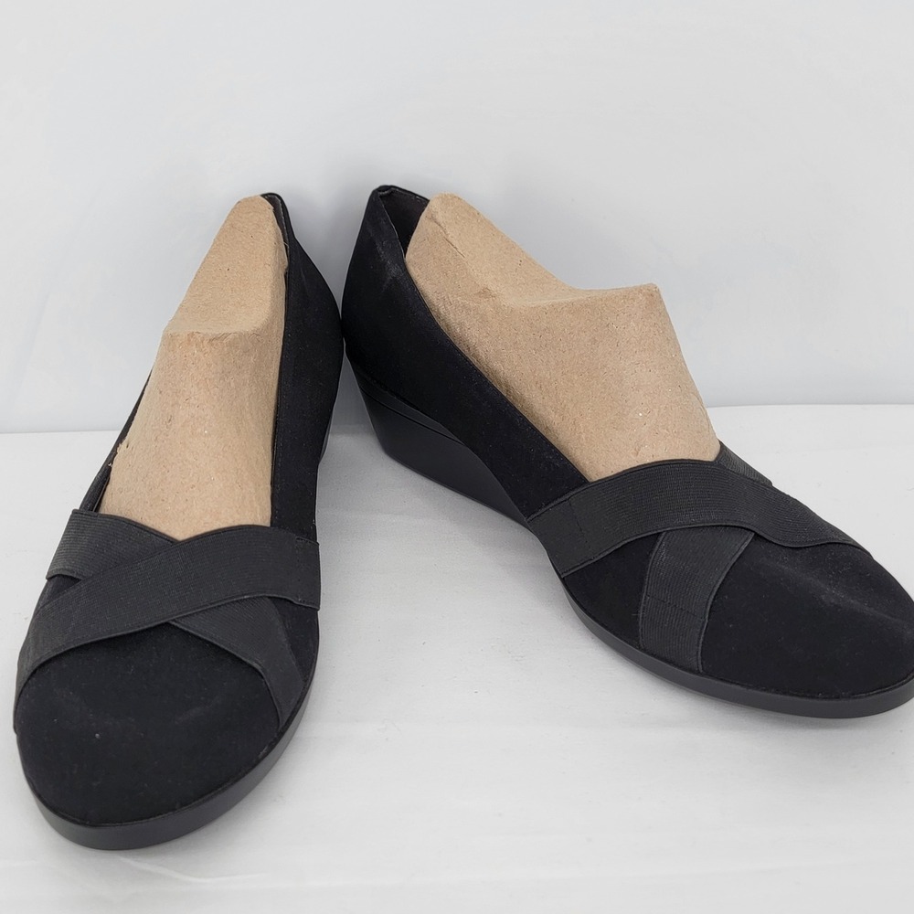 Aerosoles Truce Black Textile Crisscross Strap Wedge Pumps Shoes Womens 11M